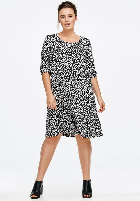Printed Long Sleeve A Line Dress By Ellos Plus Size Casual