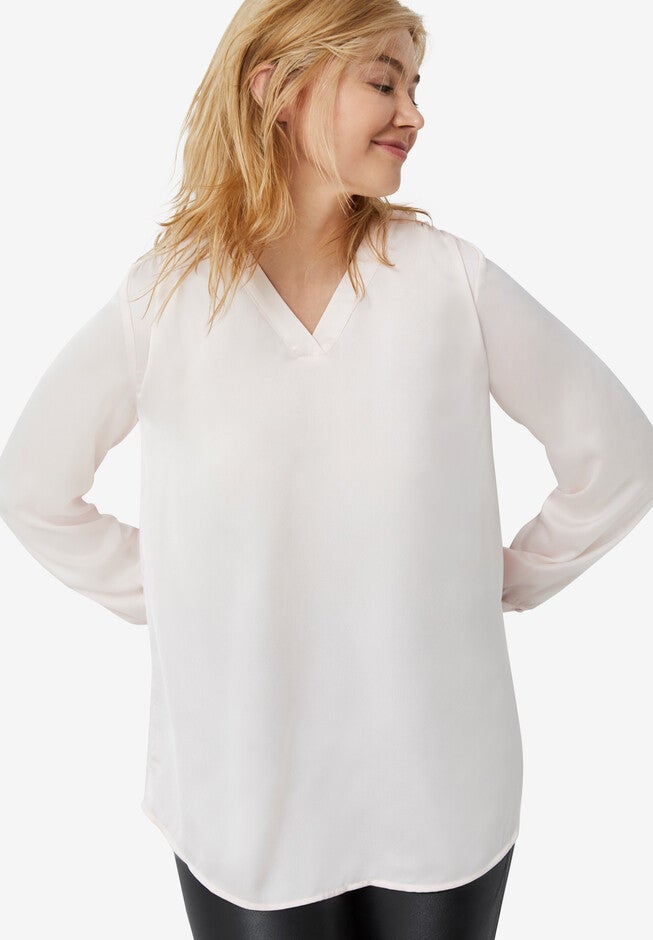 Satin V-Neck Hi-Low Tunic, SANDY PINK, hi-res image number 0