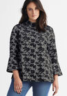 Mock Neck Jacquard Top, MEDIUM HEATHER GREY BLACK FLORAL, hi-res image number null