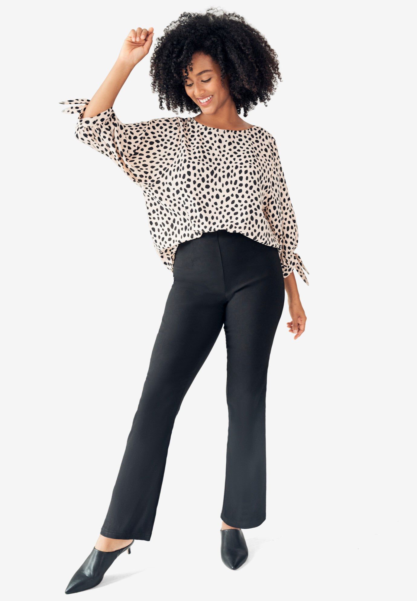 Stretch Bootcut Pants With Side Zip, BLACK, hi-res image number 0