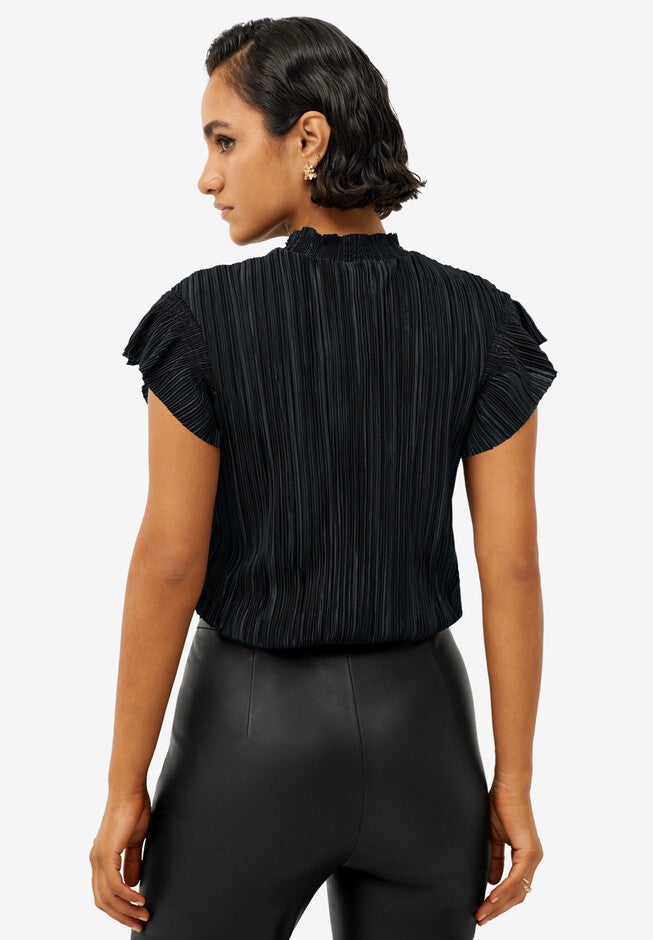 Flutter Cap Sleeve Plisse Top, , on-hover image number 1