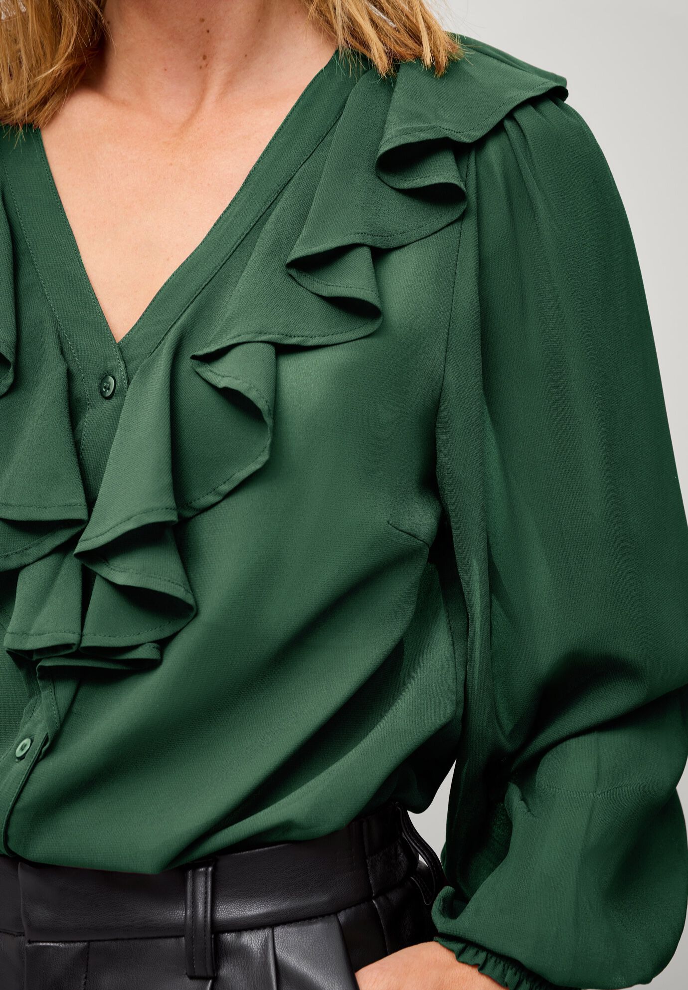 Ruffled Button Front Blouse, RICH PINE, alternate image number 2