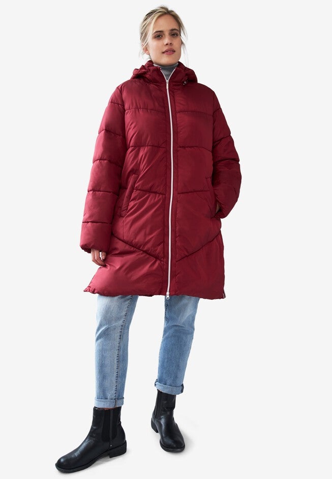 Long Puffer Coat, MAROON RED, hi-res image number null