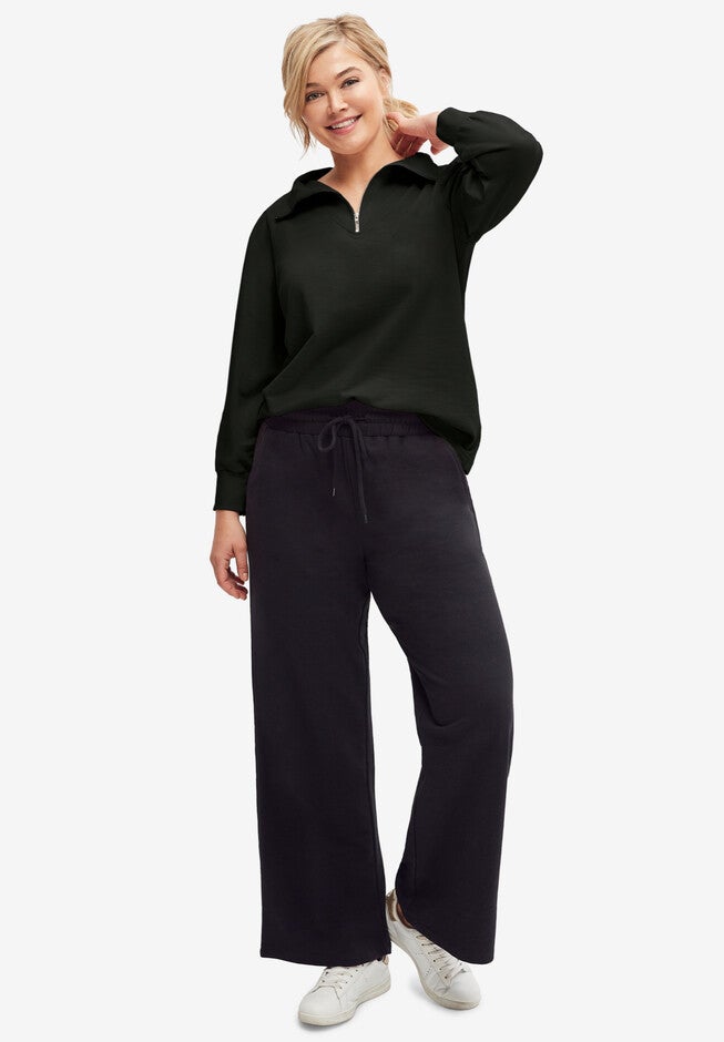 Zip-Collar Sweatshirt with Blouson Sleeves, BLACK, hi-res image number 0