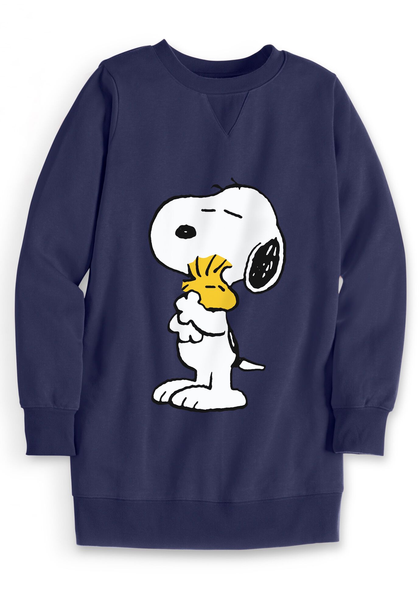 Peanuts Women&rsquo;s Long Sleeve Fleece Sweatshirt Navy Snoopy and Woodstock Hugging, , on-hover image number 1
