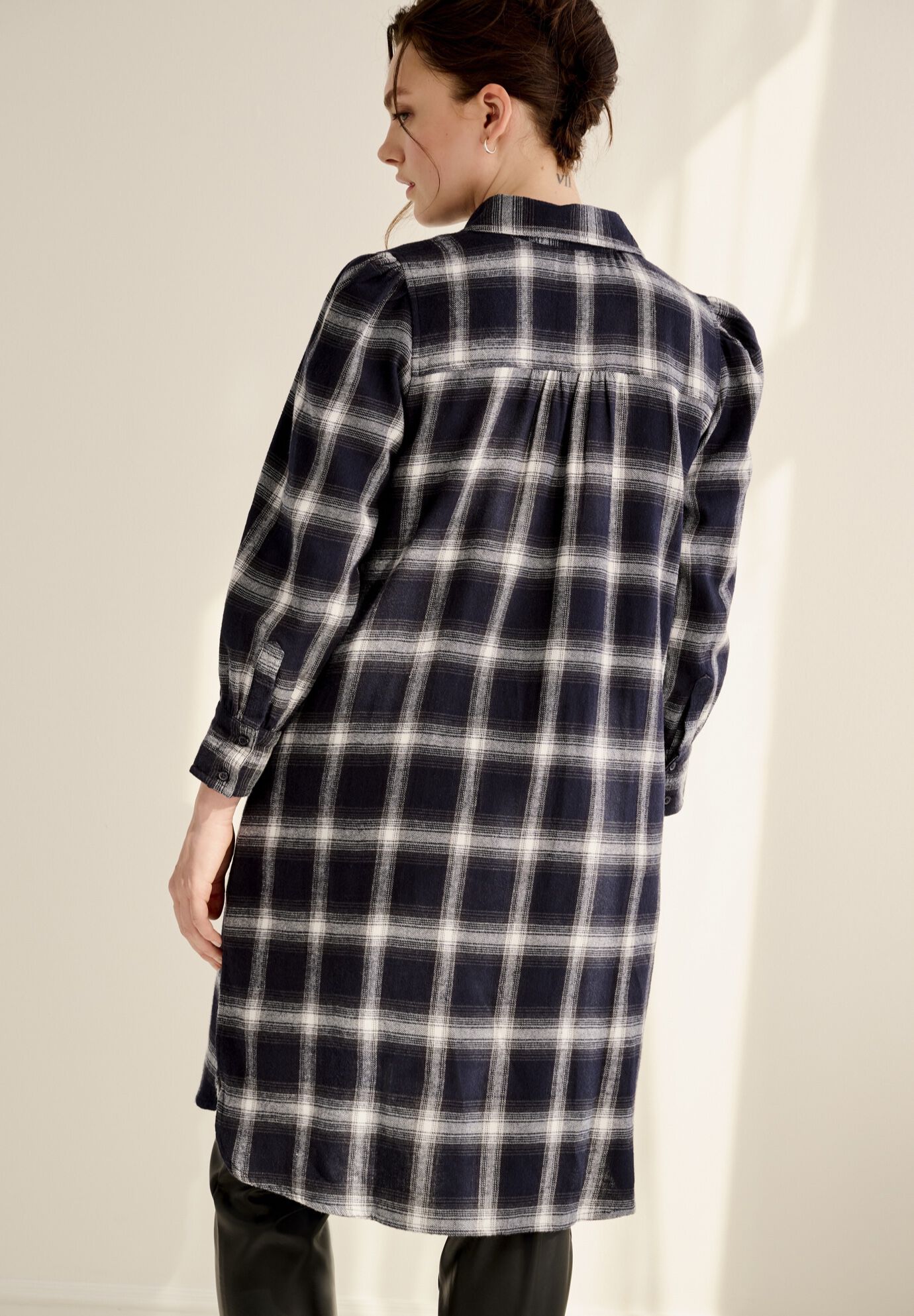 Flannel Button-Front Mega Tunic, NAVY PLAID, on-hover image number 1