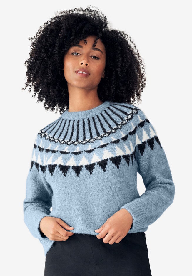 Crewneck Fair Isle Pullover Sweater, BLUE FOG FAIR ISLE, hi-res image number null