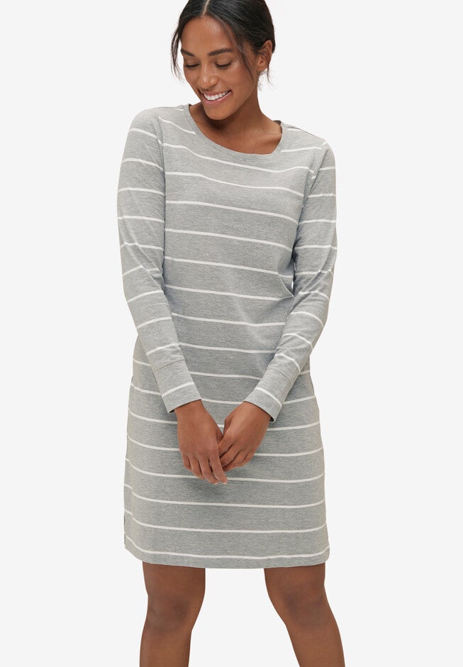 Scoop Neck Sleep Shirt, HEATHER GREY WHITE STRIPE, hi-res image number 0