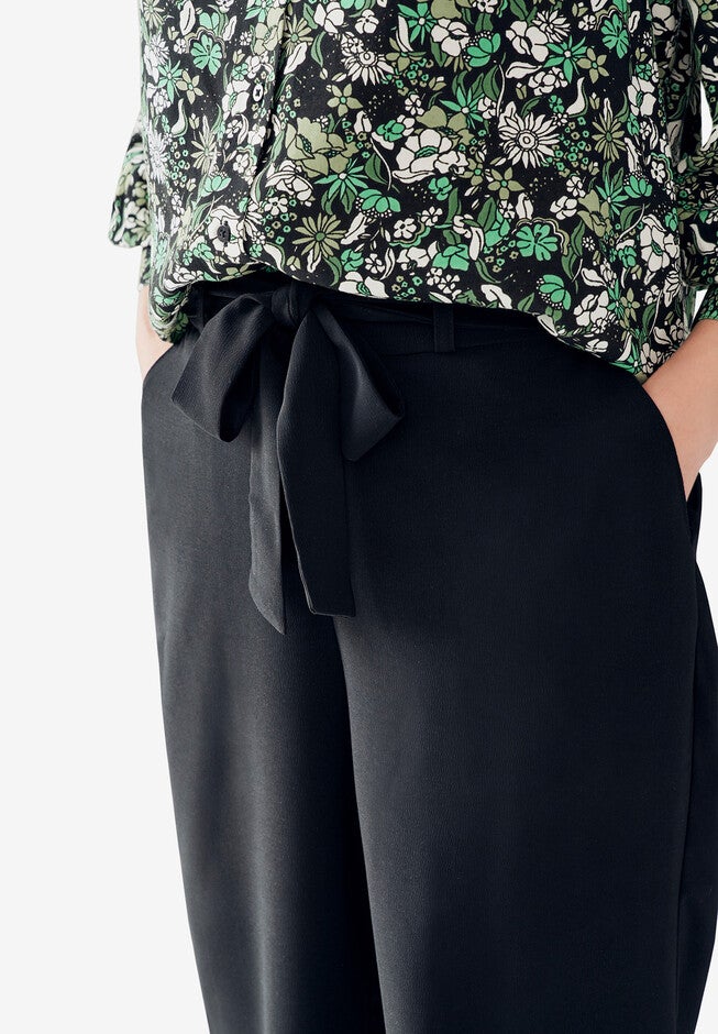 Wide Leg Crop Pant with Tie Waist, , alternate image number 2