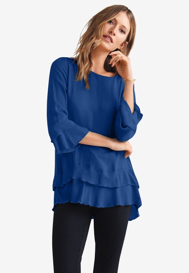 Tiered Ruffle Tunic, ROYAL COBALT, hi-res image number 0
