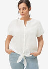 Linen-Blend Tie-Front Blouse, , alternate image number null