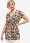 V-Neck Tunic With Gathered Bodice, IVORY BLACK GEOMETRIC, hi-res image number null