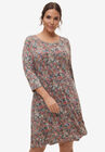 Madison 3/4 Sleeve Dress, GREY SPRUCE DITSY FLORAL, hi-res image number null