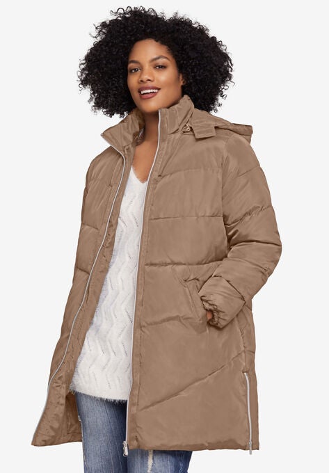 Long Puffer Coat, DARK TAUPE, hi-res image number null