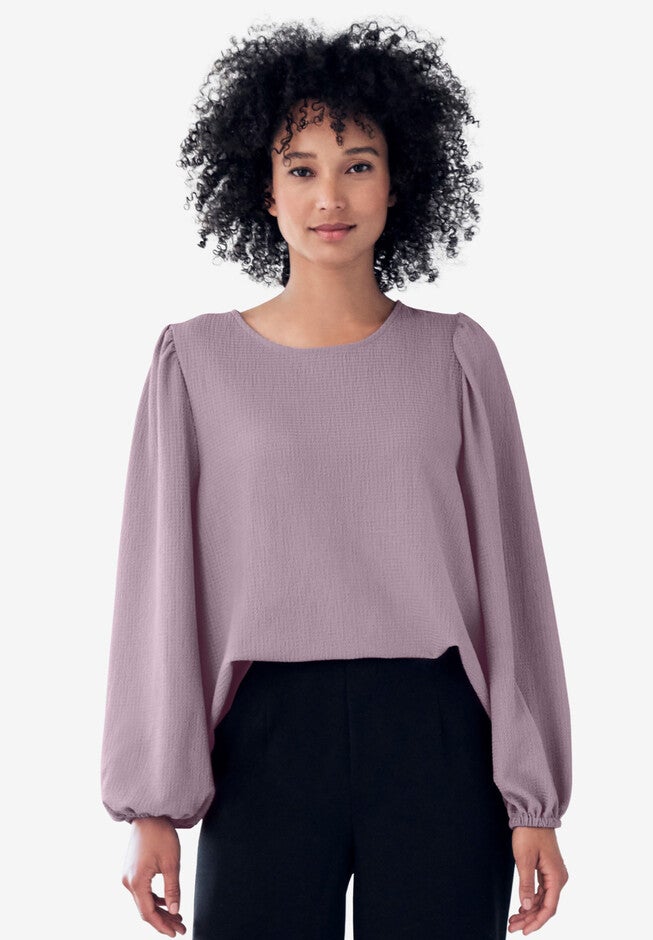 Puff Sleeve Textured Knit Tee, VINTAGE PURPLE, hi-res image number null