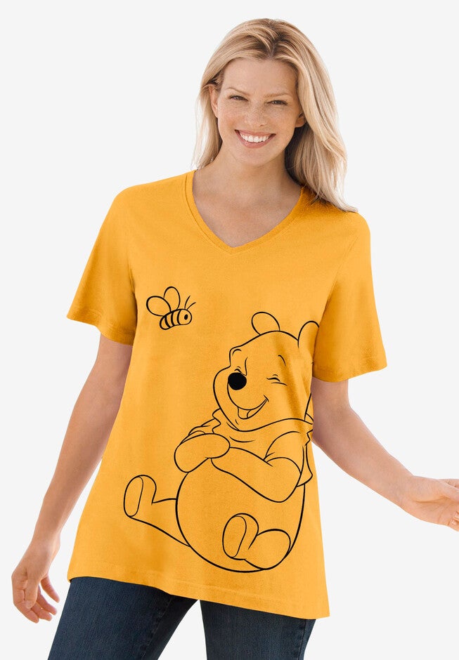 Disney Women's Short Sleeve V-Neck Tee Gold Winnie the Pooh Honey Pot, BRIGHT GOLD WINNIE BEE, hi-res image number null