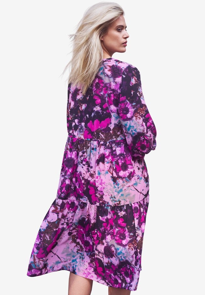 V-neck Tiered Midi Dress, , on-hover image number null