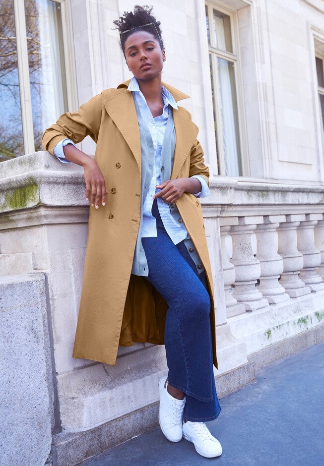 Double-Breasted Belted Trench Raincoat, , alternate image number null