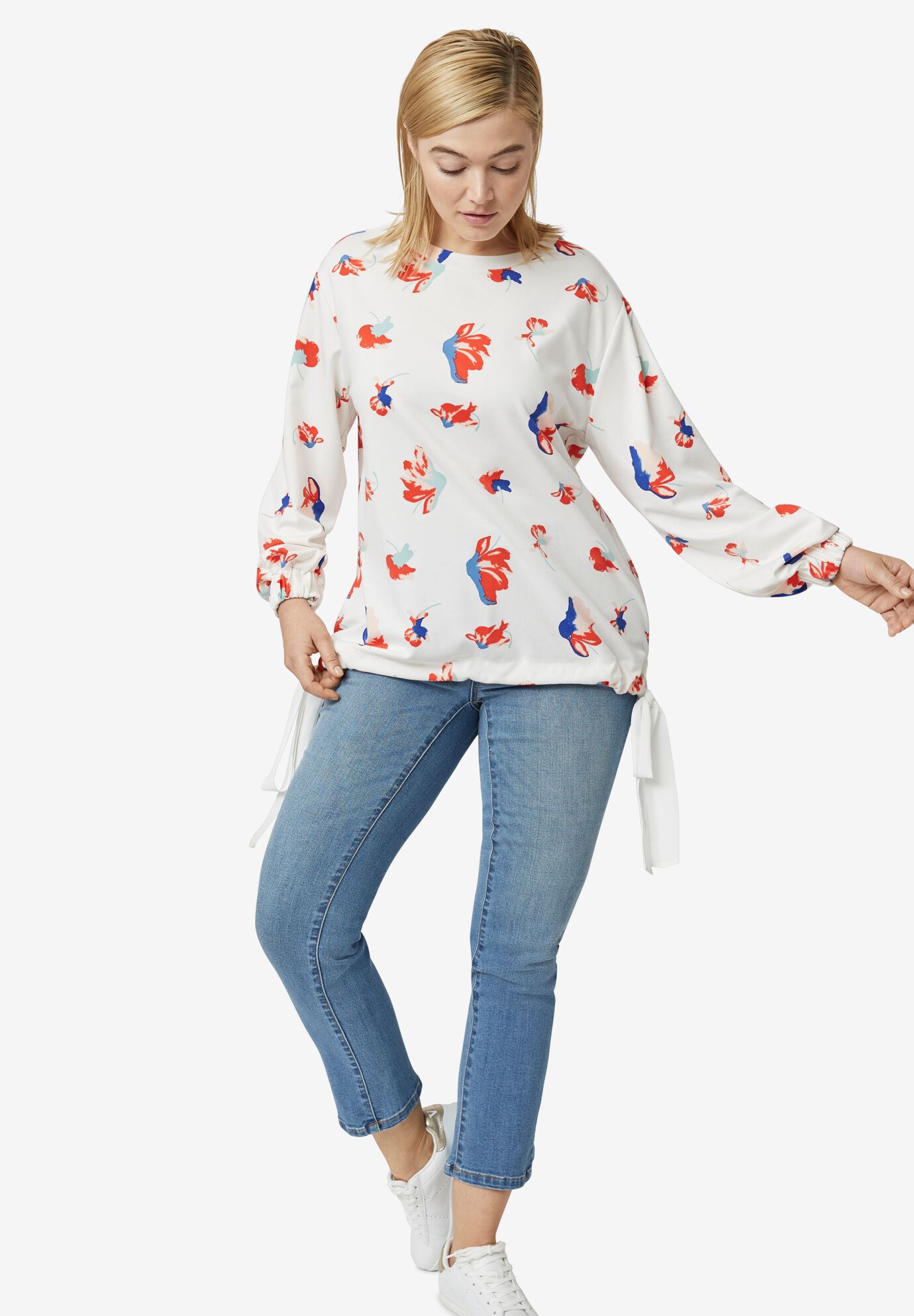 ellos Womens Plus Size Ruffle-Trim Zip-Front Hoodie