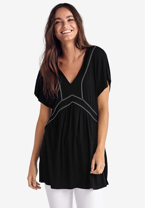 Embroidered Trim Tunic, BLACK, hi-res image number null