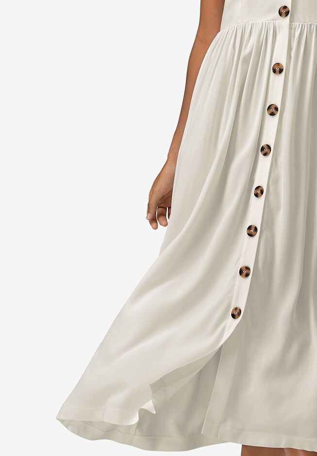Button-Front A-Line Midi Dress, , alternate image number null