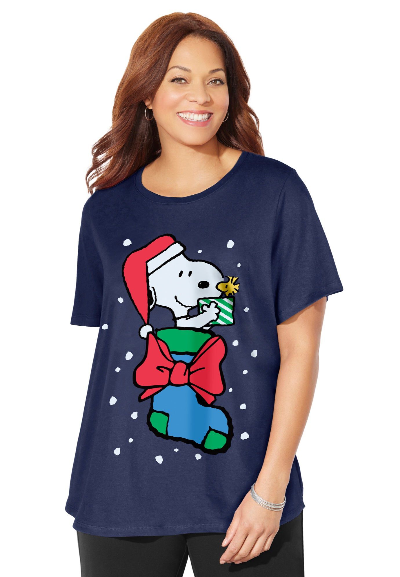 Peanuts Snoopy Stocking Christmas Tee, NAVY SNOOPY STOCKING, hi-res image number 0