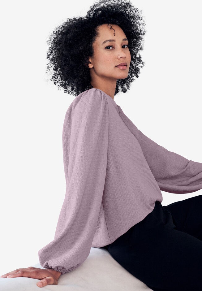 Puff Sleeve Textured Knit Tee, , alternate image number null