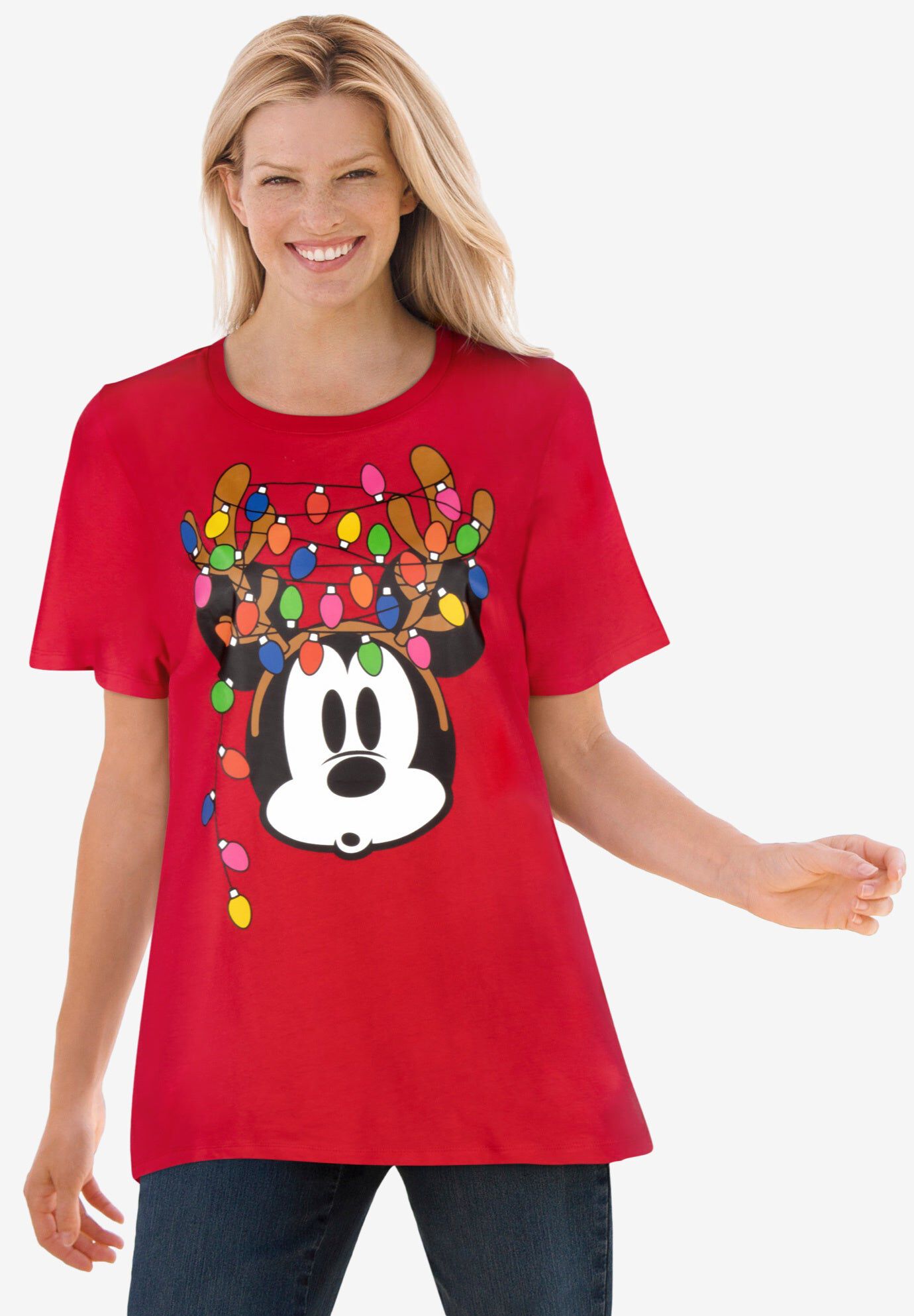 Disney Short Sleeve Crew Tee Red Mickey Lights, RED MICKEY LIGHTS, hi-res image number 0