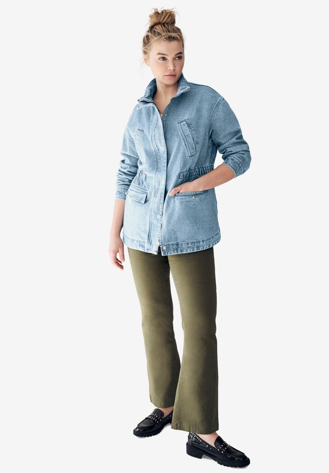 Denim Jacket With Elastic Waist, , alternate image number null