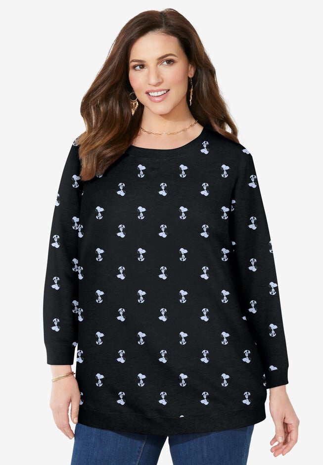 Snoopy All Over Print Fleece Sweatshirt, BLACK SNOOPY, hi-res image number null