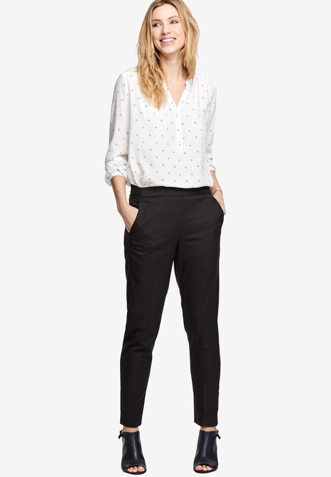 Slim Back Elastic Cropped Pants, BLACK, hi-res image number 0