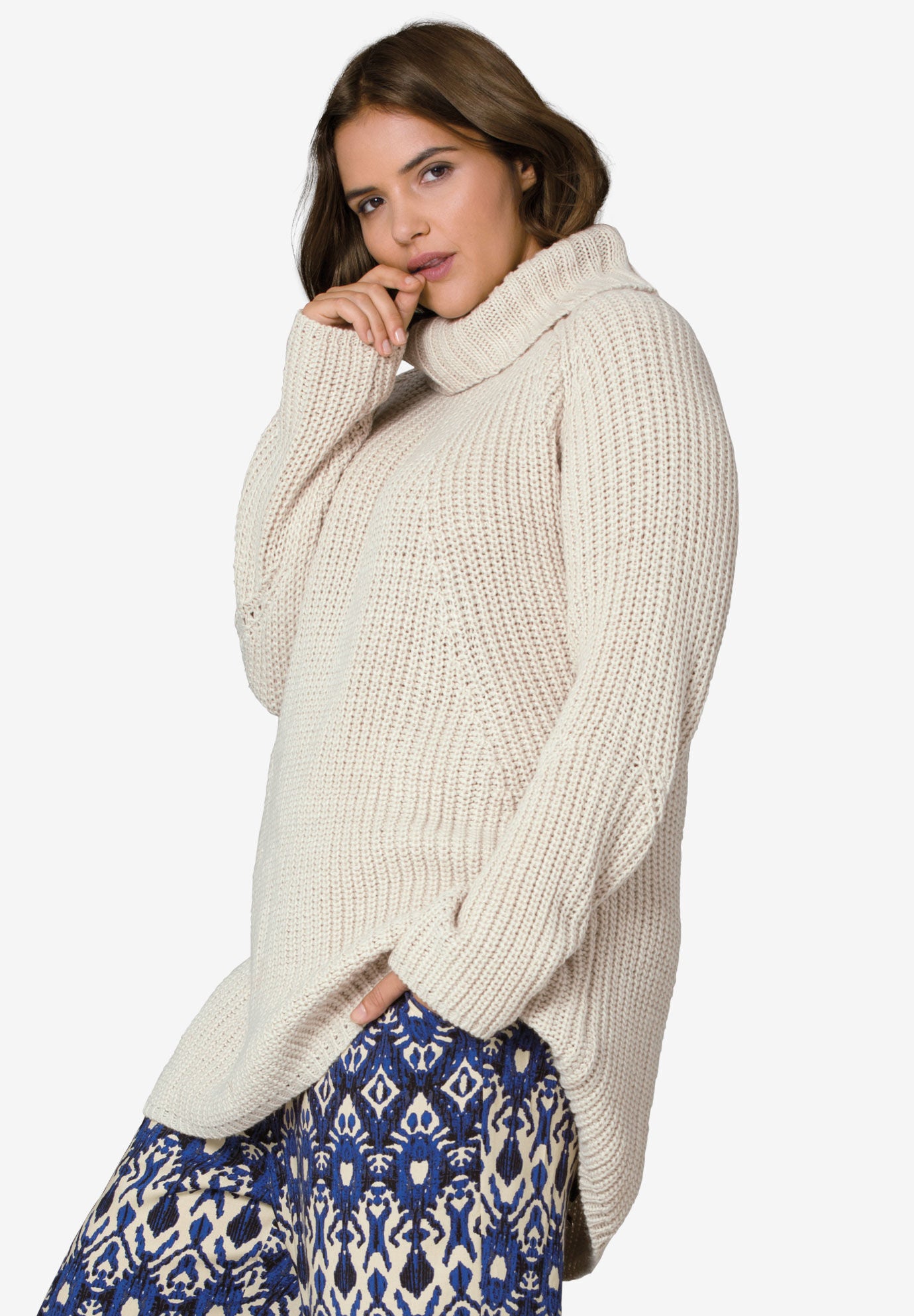 High/low Turtleneck Sweater by ellos&reg;, STONE, hi-res image number 0