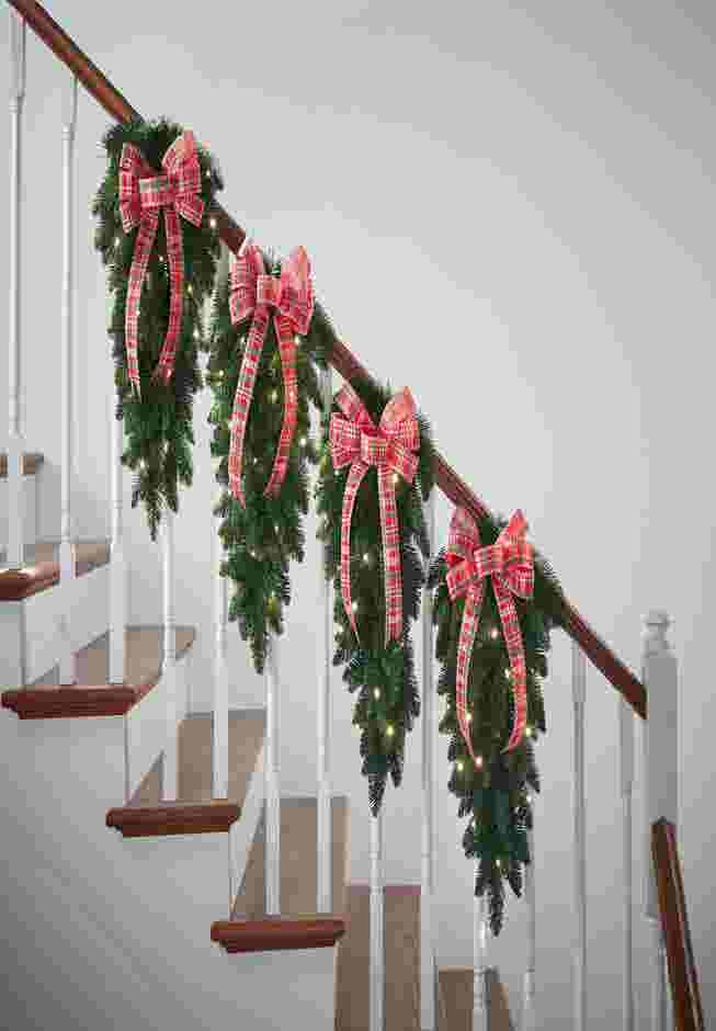 Pre-Lit Swags with Plaid Bows, set of 4 image number 0
