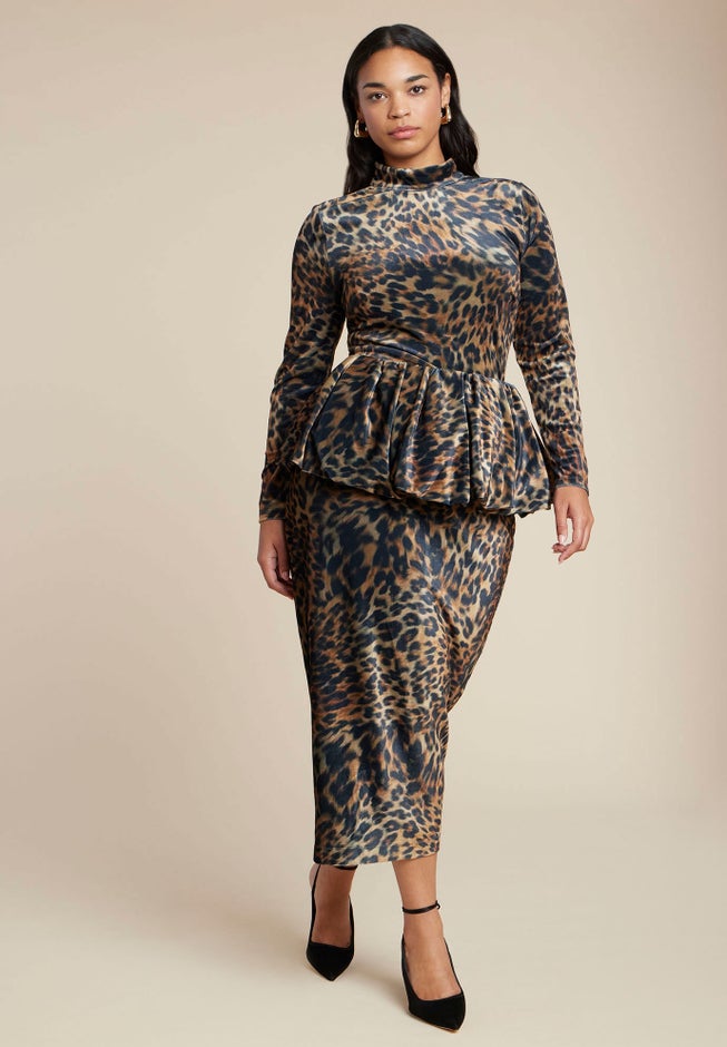 Leopard Velvet Bubble Peplum Skirt image number 1