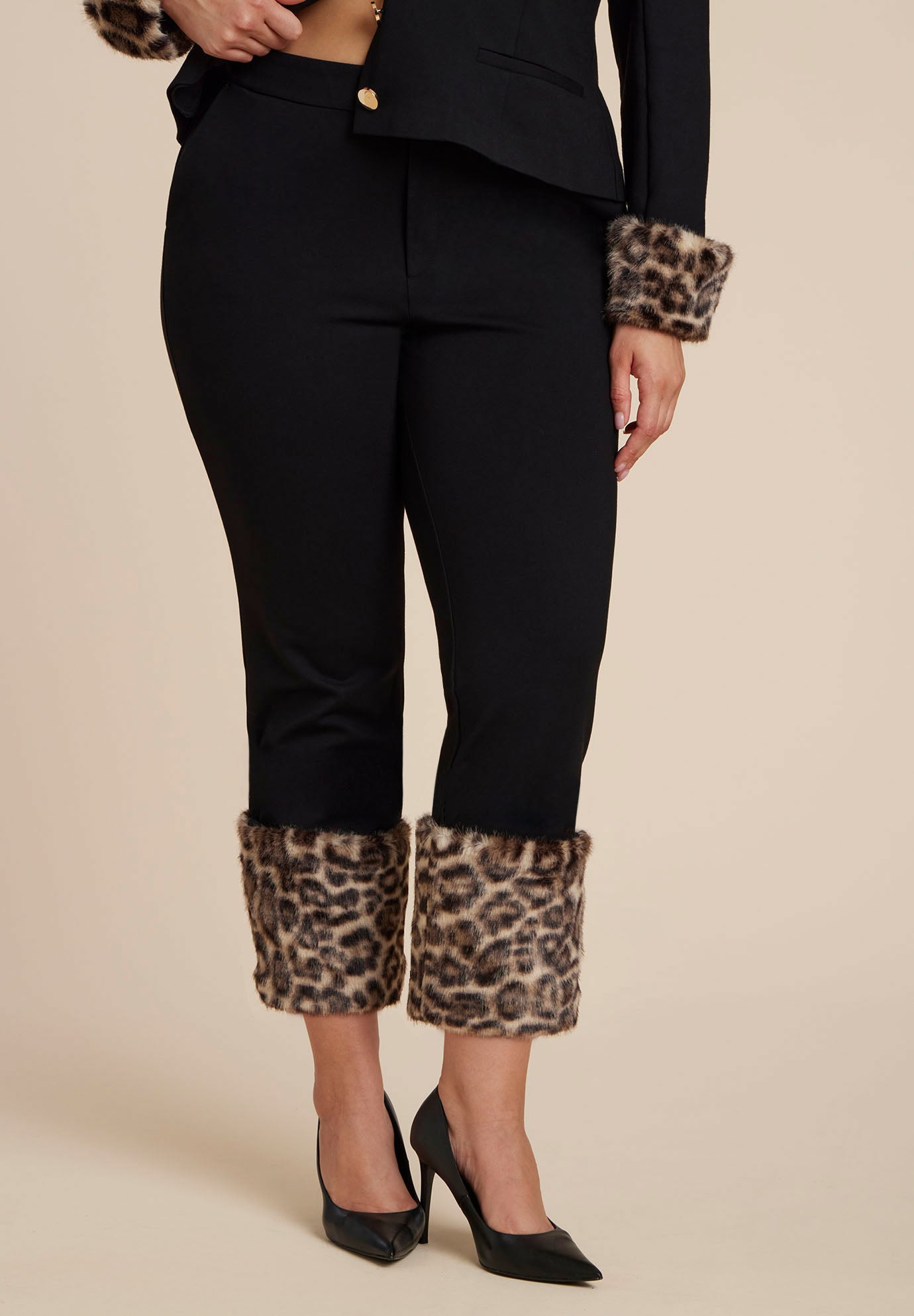 Leopard Faux Fur Trim Pant image number 2