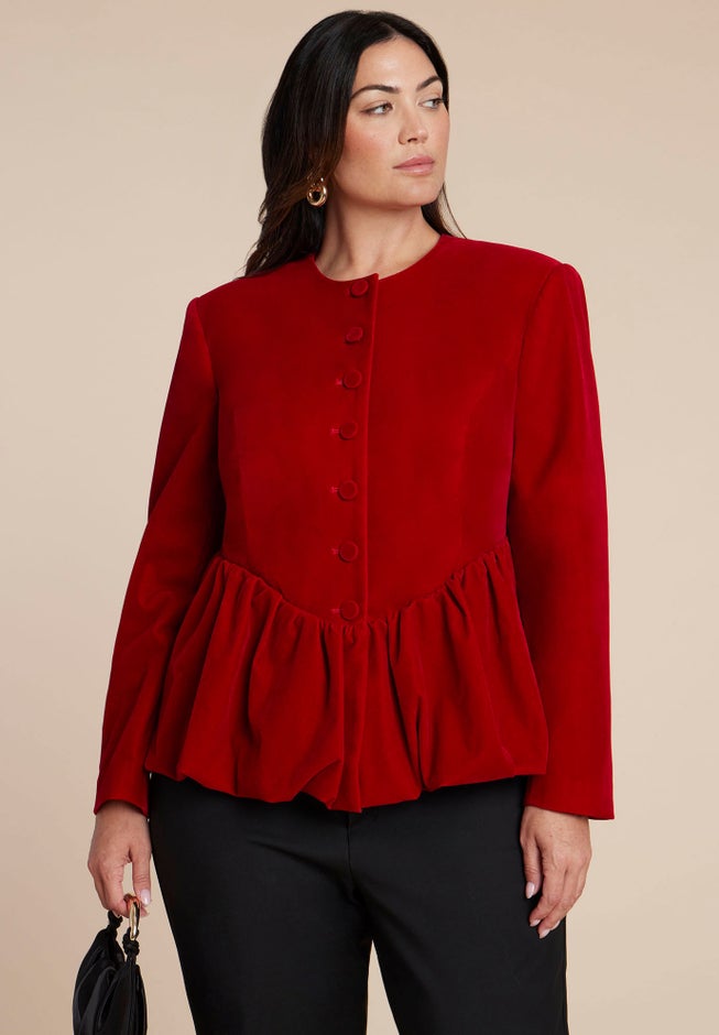 Velvet Peplum Bubble Hem Jacket image number 2