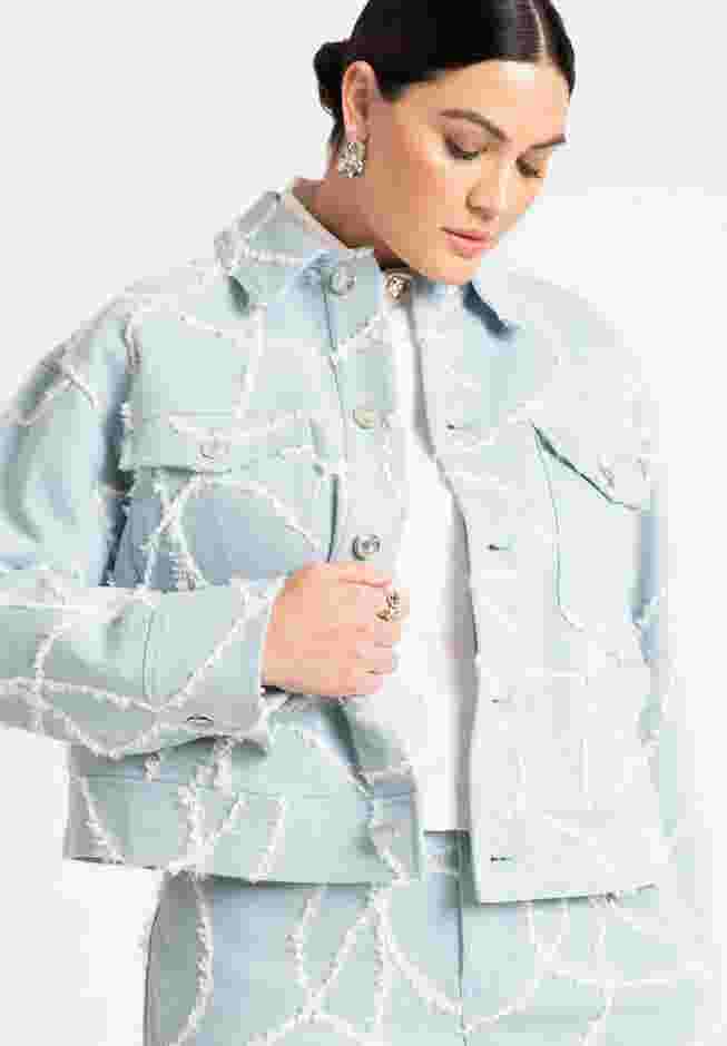 Distressed Embroidered Denim Jacket image number 2