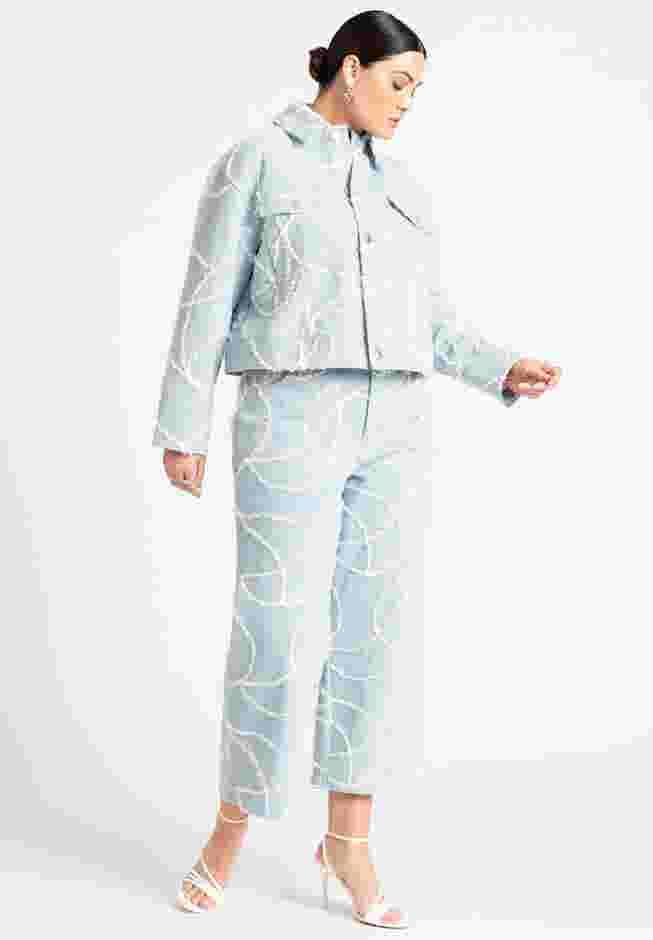 Distressed Embroidered Denim Jacket image number 3