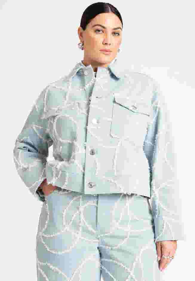 Distressed Embroidered Denim Jacket image number 0