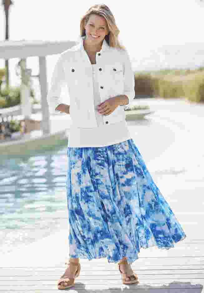 Pull-On Elastic Waist Crinkle Printed Skirt image number 1