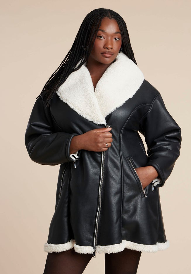 Hourglass Faux Leather Sherpa Jacket image number 3