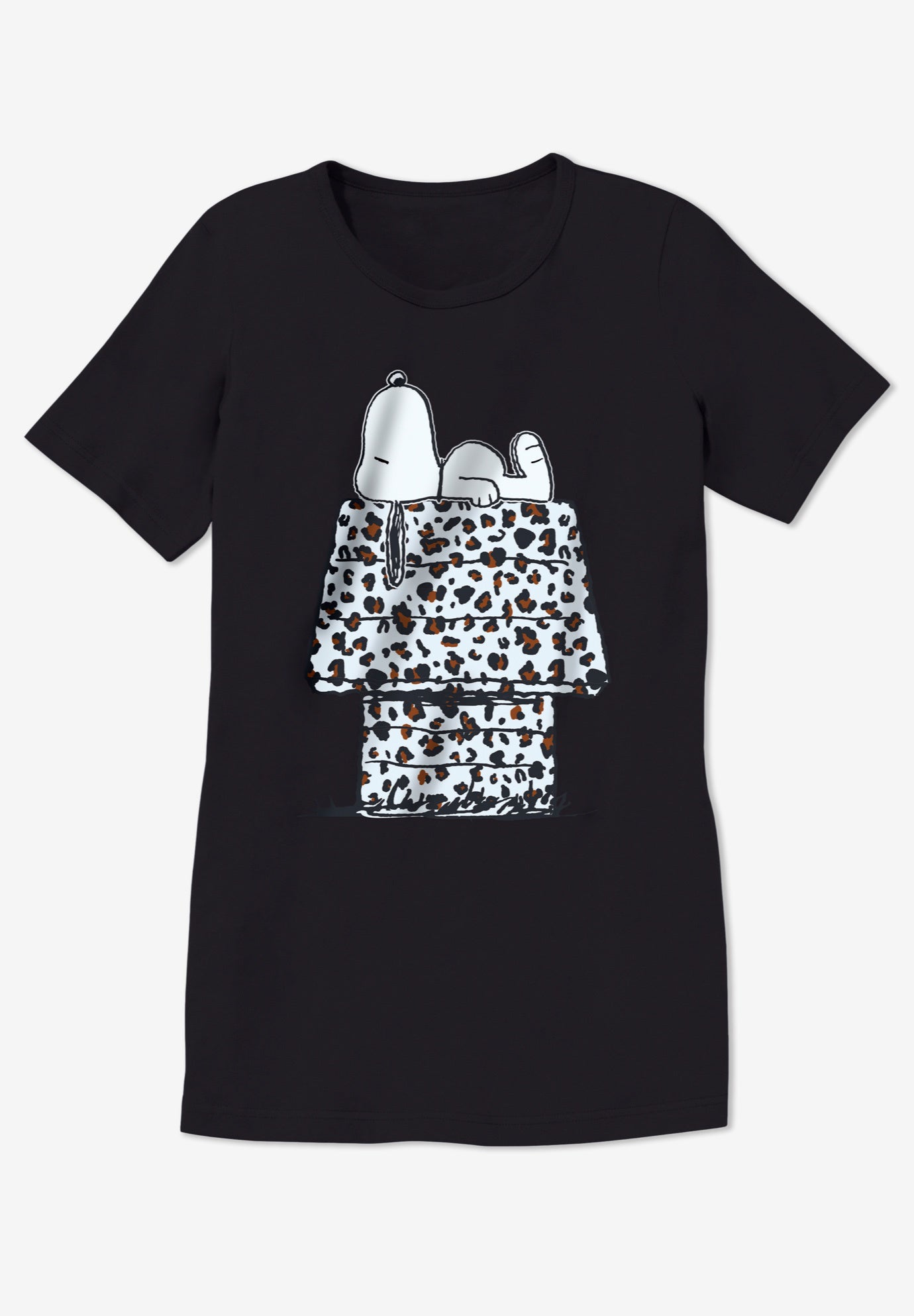 Peanuts Short Sleeve Crew Tee Black Snoopy Leopard image number 1