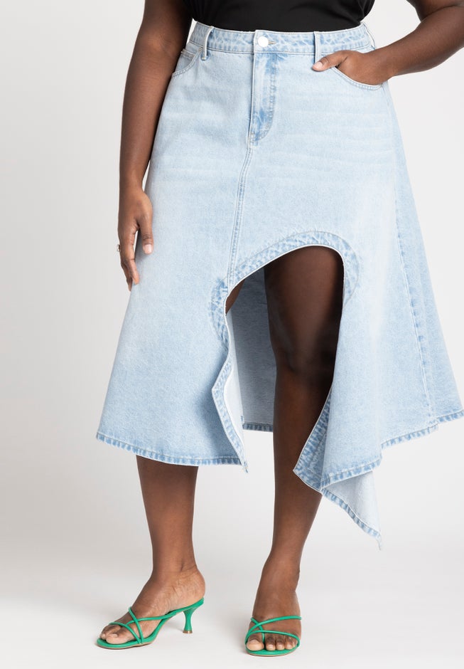 Cutout Hankerchief Hem Denim Skirt image number 1