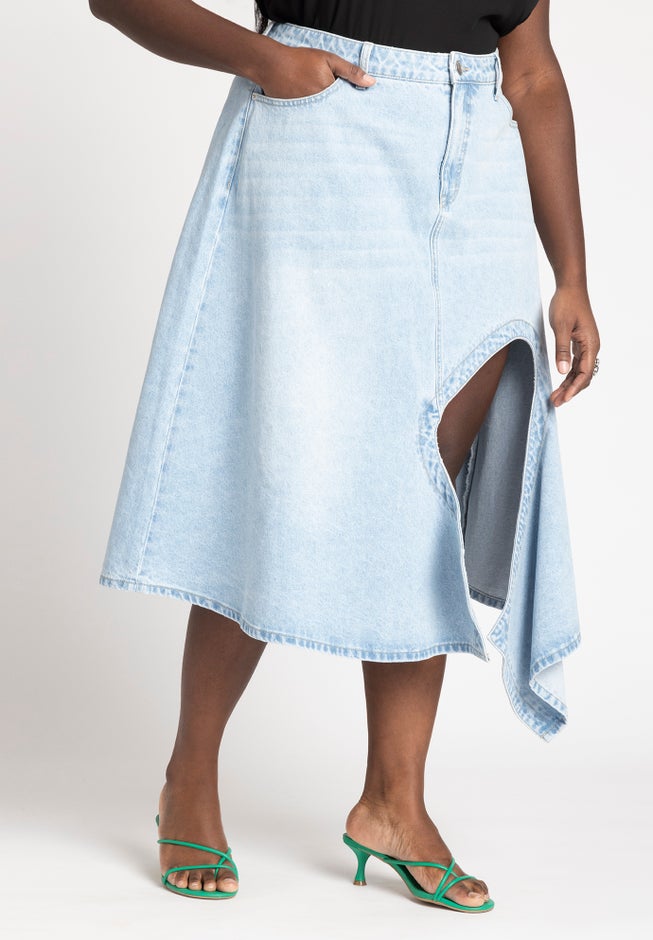 Cutout Hankerchief Hem Denim Skirt image number 2