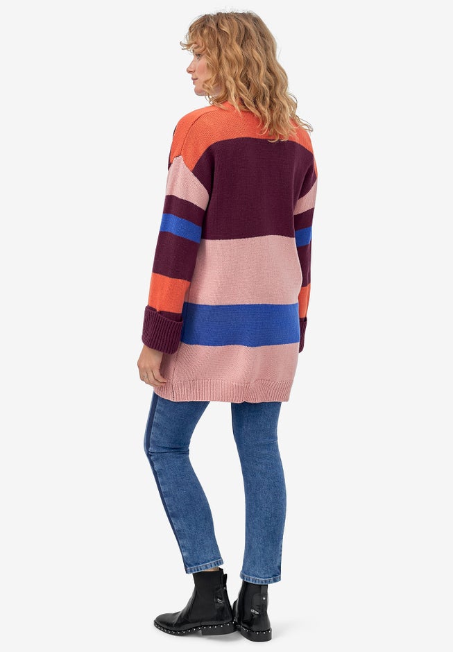 Multi-Stripe Open-Front Cardigan image number 1
