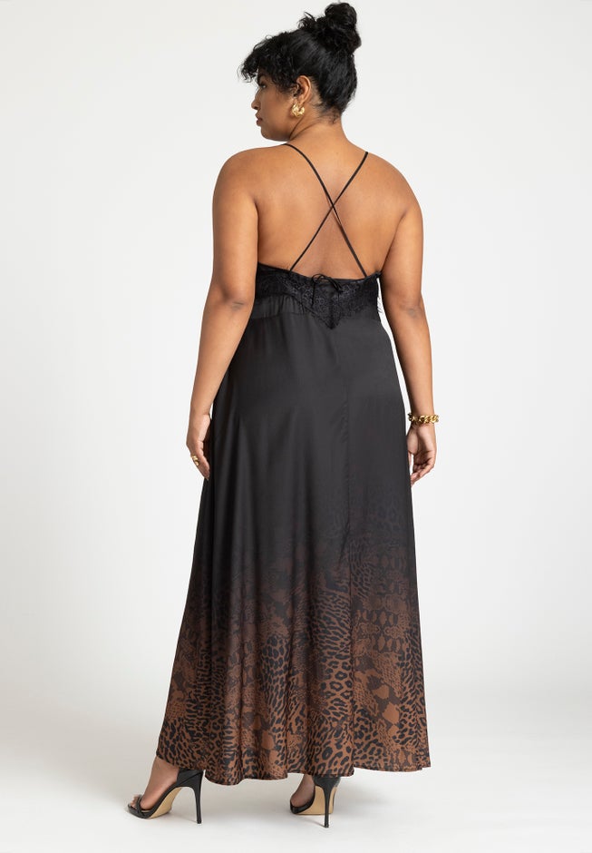 Lace Trim Leopard Ombre Slip Dress image number 1