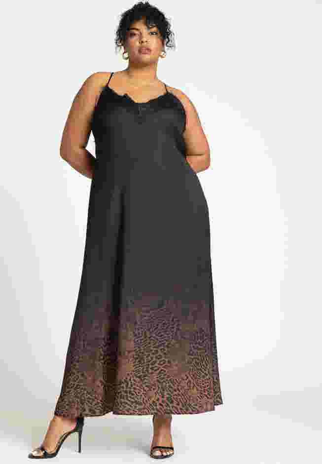 Lace Trim Leopard Ombre Slip Dress image number 0