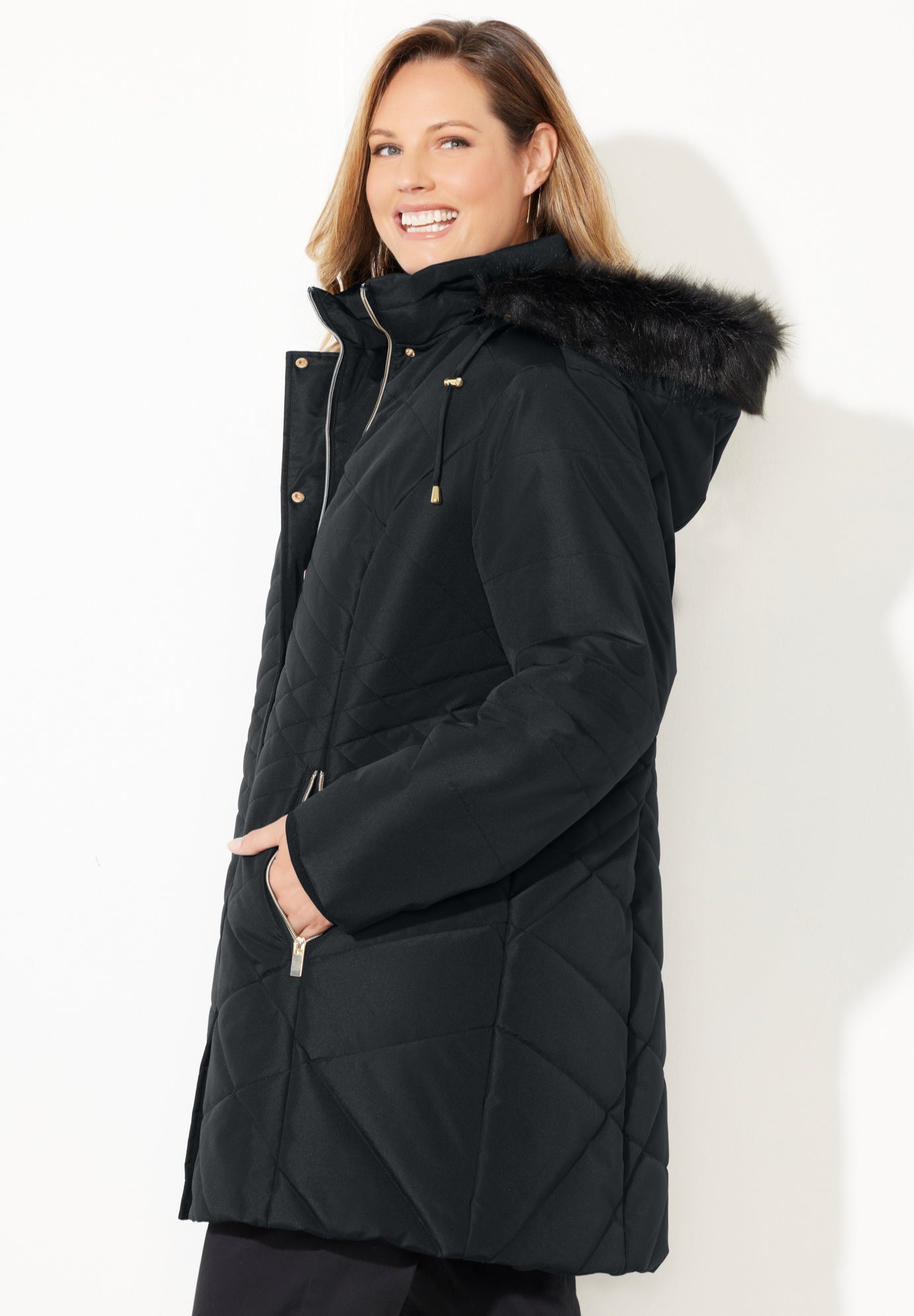 Faux Fur Hood Puffer Coat image number 3
