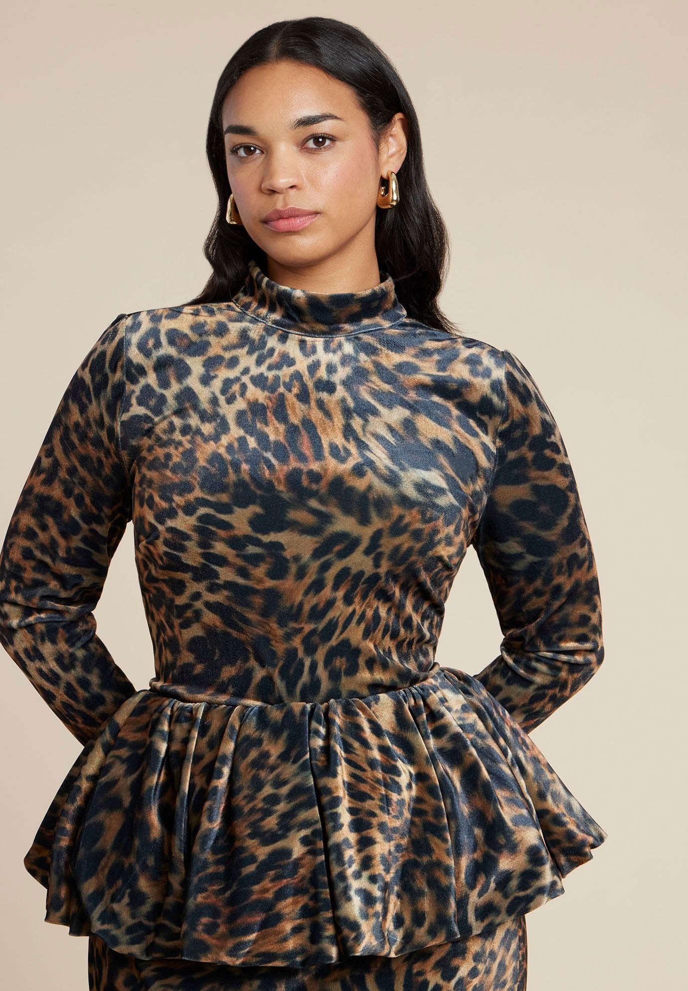 Leopard Velvet Turtleneck Top image number 1
