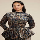 Leopard Velvet Turtleneck Top image number null